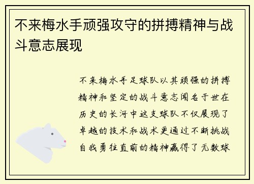 不来梅水手顽强攻守的拼搏精神与战斗意志展现