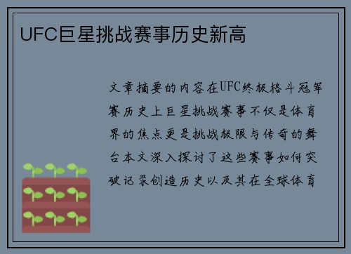 UFC巨星挑战赛事历史新高